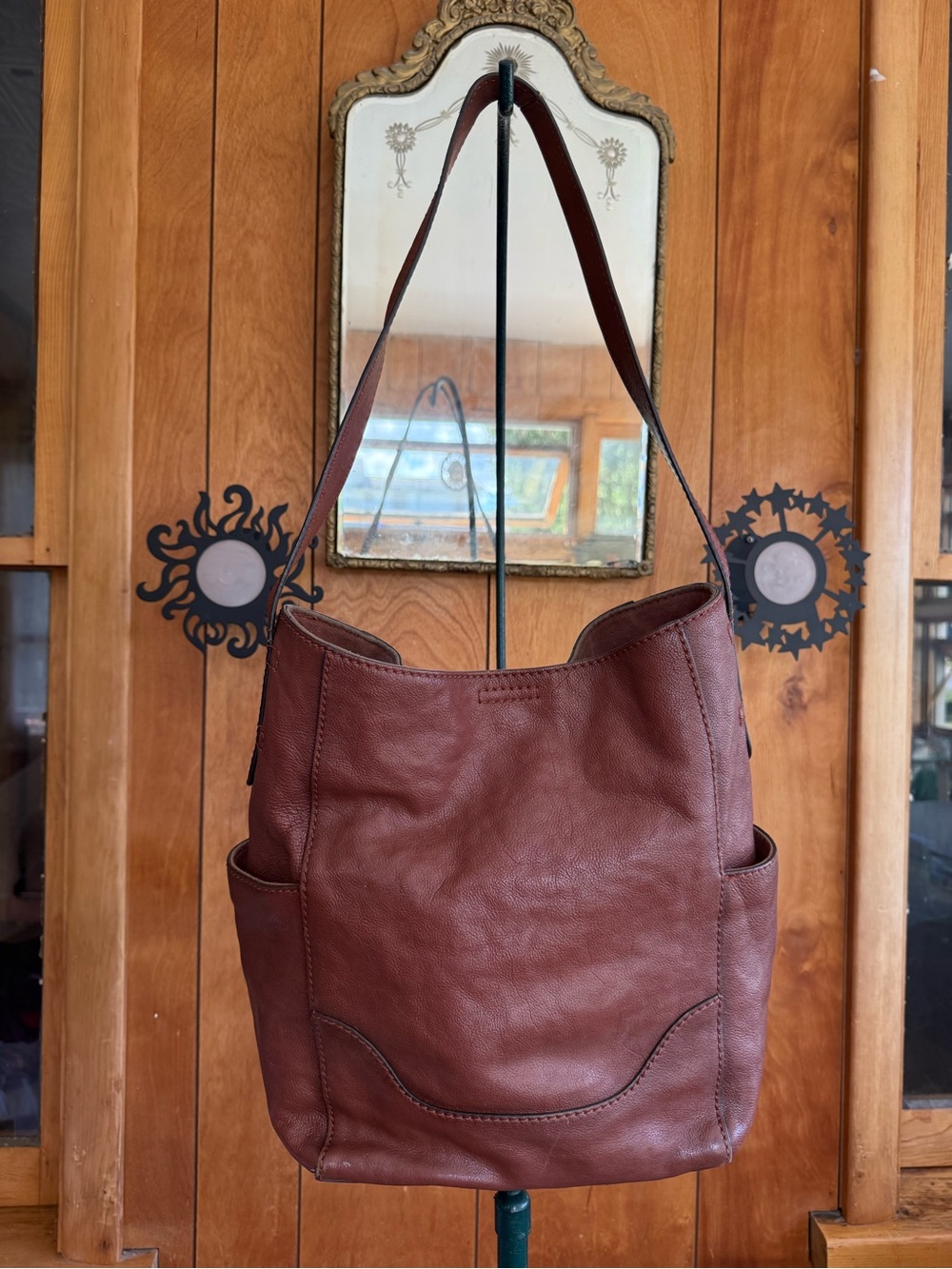 Frye Women's Cognac Brown Leather Purse Hobo Bag - Picture 3 of 16